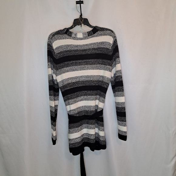 Calvin Klein Monochrome Black Cream Striped Cardigan Womens Size Med #62 - Picture 3 of 8